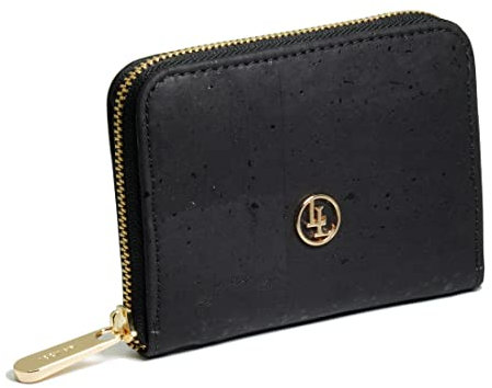 Damen Portemonnaie aus veganem Korkleder, Kleines Frauen Portemonnaie mit RFID-Schutz, Vegan Wallet, Kork Geldbeutel nachhaltig und fair (Schwarz)