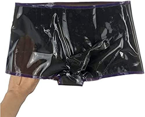 Latex-Slip-Shorts, Durchscheinend, Schwarz Und Lila Gestreift, Mit Gerader 18 Cm Langer Kondom-Unterwäsche,Anpassen