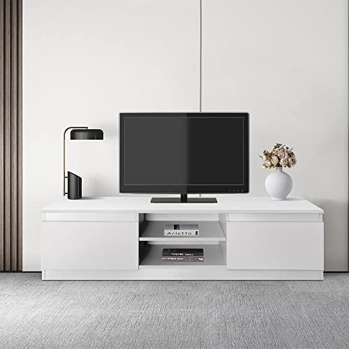 ML-Design TV-Lowboard aus Holz in Weiß, 120x36x40 cm, Modernes TV-Board mit Stauraum für Ihr Wohnzimmer, Fernsehschrank Stehend mit 2 Drehtüren und 2 offenen Fächern, Fernsehtisch Sideboard TV-Schrank