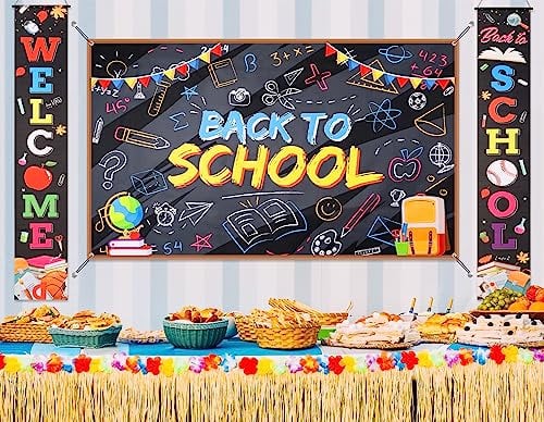Großes Banner mit Aufschrift Welcome Back to School, 183 x 109 cm, Schulanfang, Willkommensrückseite, Pinnwand, Lehrerbedarf für Vorschule, Grundschule, Klassenzimmer, Wanddekoration, Fotografie