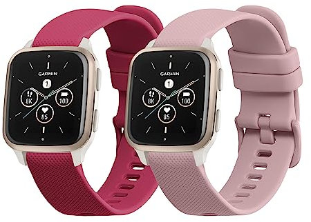 kwmobile Straps Compatible with Garmin Venu Sq 2 Music/Sq 2 Straps - 2x Replacement Silicone Watch Bands - Smartwatch or Fitness Tracker - Dusty Pink/Bordeaux