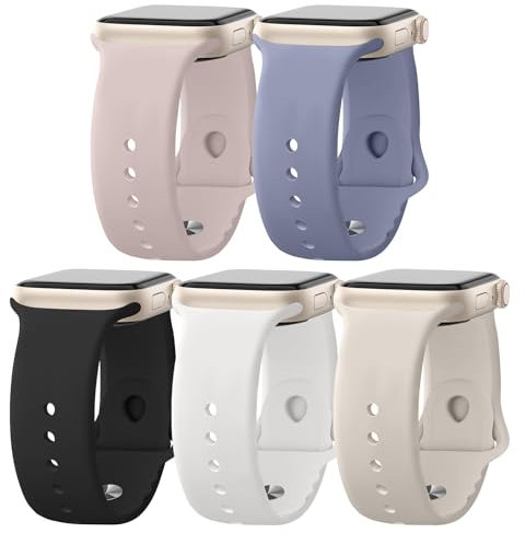 HdanMole 5 Stück Sport Armbänder kompatibel mit Apple Watch Armband 49mm 46mm 45mm 44mm 42mm 41mm 40mm 38mm, Silikon Armband Ersatz für iWatch SE Series 10 9 8 7 6 5 4 3 2 1 Herren Damen