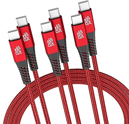JAMEGA - USB Typ C Kabel Rot 2m 3er Set | USB C Lade & Datenkabel Fast Charge Snyc USB C Stecker auf USB C Stecker kompatibel mit iPhone 15 Pro Max iPad Pro Air Samsung Macbook Tablets Huawei uvm.