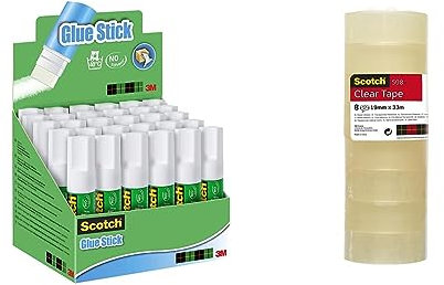 Scotch Bâton de Colle Permanente - 30 Bâtons de 8g - Ruban Adhésif Transparent 508-8 Rouleaux - 19mm x 33m - Usage Multiple