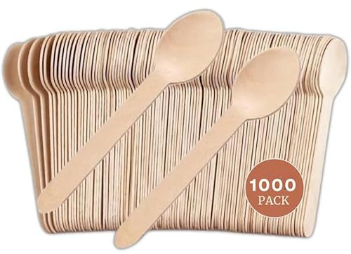 1000 x Disposable Wooden Spoons (16cm) - Biodegradable Strong Wooden Cutlery Spoons Bulk | Eco Friendly, Plastic Free Utensils - Ideal for Wedding, Picnic, Party, Office, Home & Christmas