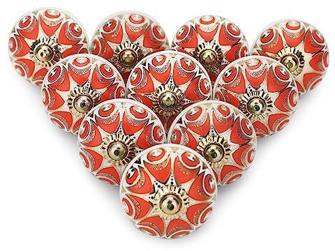 FURNISHFUL FINESSE Rouge Boutons de Porte D'armoire Boutons de Tiroir en Céramique Commode Pour Tiroir Cuisine et Meubles Placard et Poignées en - Lot de 6