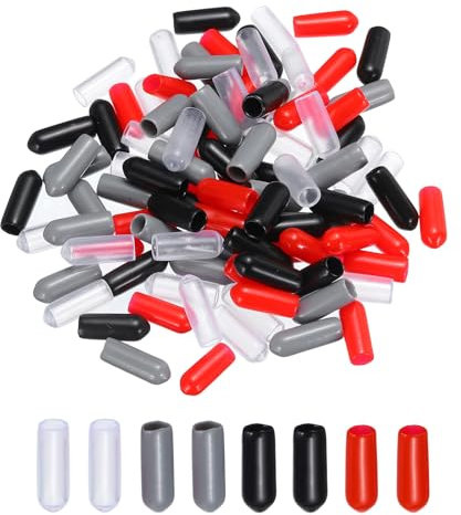 QUARKZMAN 100Stk Gummi-Endkappen 5mm(3/16) ID Schutzvorrichtungen für Schraubengewinde PVC Vinyl Rundrohr Bolzenkappe Abdeckung Schwarz Rot Grau Klar