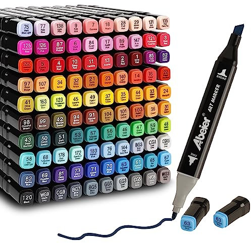 ABEIER 100 Farben Marker Set Filzstifte Set, Alkohol Marker Twin Tip Marker Textmarker Stift Set, Alkoholmarker für Kinder Erwachsene Manga Skizzieren Kalligraphieren, Ausmalen mit Tragetasche