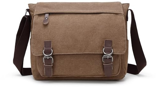 Sechunk Sac à bandoulière en toile et cuir pour ordinateur portable 15.6 pouces