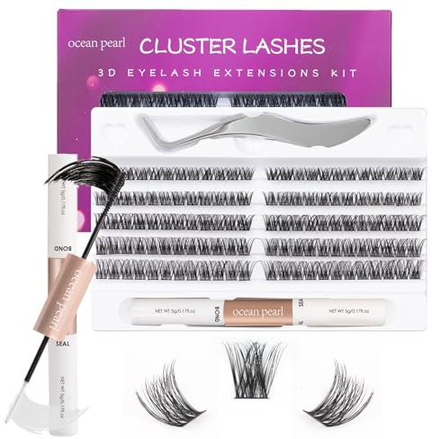 Ocean Pearl Cluster Lashes 120PCS Eyelashes 10-16mm Lash Clusters Fluffy Eyelash Extension Cluster Lashes Kit Individual Eyelash Lash Extensions Kit with Super Bond+Seal+Tweezer-OP01
