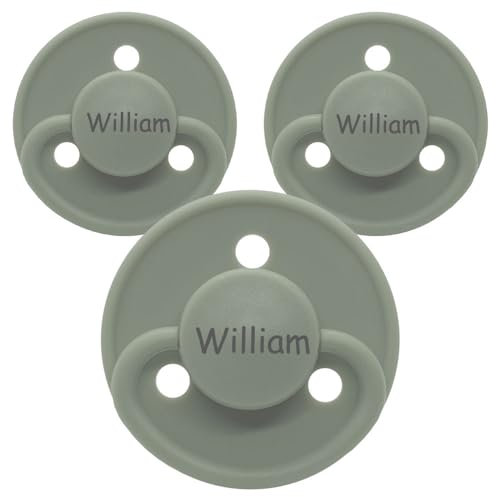Namensschnuller, personalisiert auf Schnullern von Mininor, Silikon, Rund. Größe 2, 3-36 Monate, 3 Stück, Schnuller mit Namen, Nuckel, BPA-frei Schnuller, Graviert