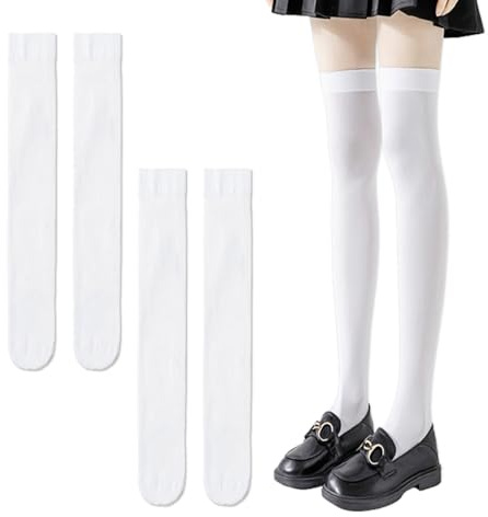 DAZZLUXE 2 par knästrumpor, vita, sexiga, student, Jk-uniform, lämplig för skolan, Vit, one size