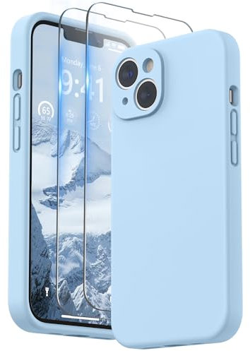 SURPHY Compatible with iPhone 14 Case with Screen Protector, Liquid Silicone Protection for Each Lens Shockproof Thickened Rubber Cover for iPhone 14 6.1 inch 2022 (Light Blue)