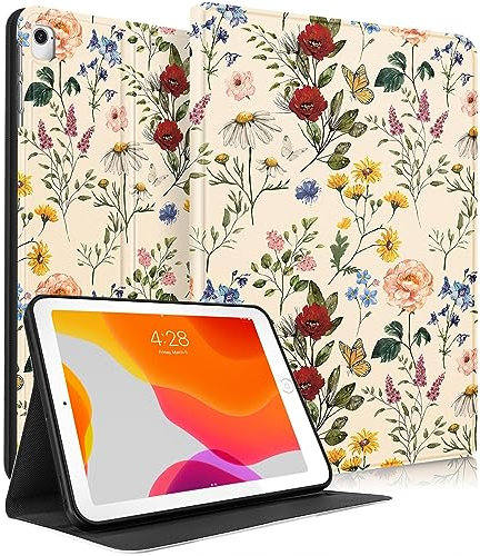 SurgeCraft for iPad 5th/6th Gen, Air 1/2, Pro 9.7 - Women's Cute Girls Folio Cover - Floral Girly Case