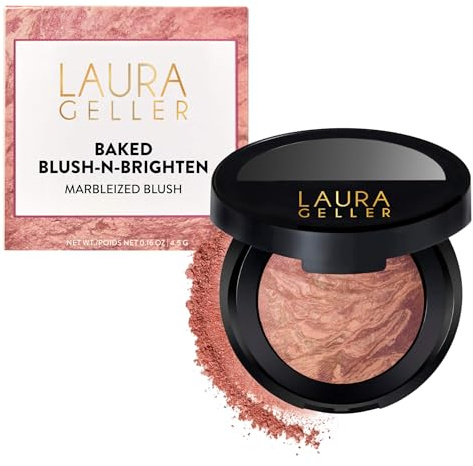 LAURA GELLER Blush Polvere Cotto Blush-n-Brighten – Fard Make Up in Polvere Marmorizzato, Cremoso e Leggero, Finish Satinato