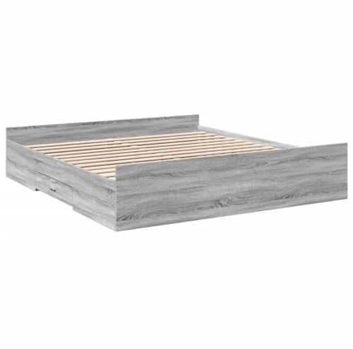 vidaXL Bettgestell, Bett mit Schubladen, Bettrahmen mit Sperrholzlatten, Doppelbett für Schlafzimmer, Schubladenbett, Grau Sonoma 180x200cm Holzwerkstoff