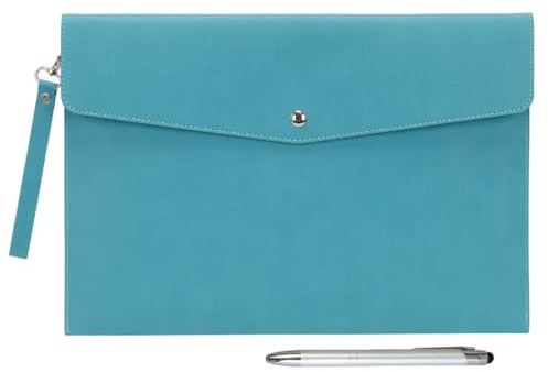 Wonderpool A4 PU Leder Umschlag Dokumente Multifunktion Ordner Schreibwaren Tasche Portfolio Datei für Papier Briefe Organizer und Tablet Hülle PC Sleeve (Cyan)