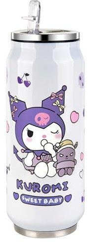 HOOKTA Kulomi Edelstahl Wasserflasche 500 ml Hochklappbare Kitty Sport Flaschen aus Edelstahl mit Strohhalm Wiederverwendbarer Getränkebecher für Reisen (Weiß)