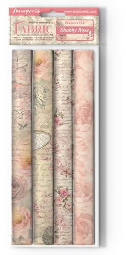 Stamperia - Fabric for Scrapbooking, Albums, Bullet Journalling and More, Polyester, Can be Sewn by Hand or Machine, Suitable for Craft Glue, Perfect for Crafts and Gifting (Shabby Rose) (4 Pack)