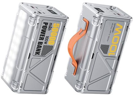 Power Bank da 50000 mAh, ricarica rapida PD bidirezionale da 100 W, illuminazione a LED + funzione SOS Alimentatore mobile da esterno,A