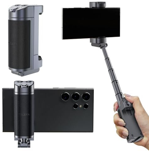 TELESIN° Handle Grip Movil, Smartphone Grip Palos Selfie con Control Remoto Bluetooth Desmontable, Smartphone Grip Holder con Rosca Hembra de 1/4 -20 - Compatible para Teléfonos iPhone Android