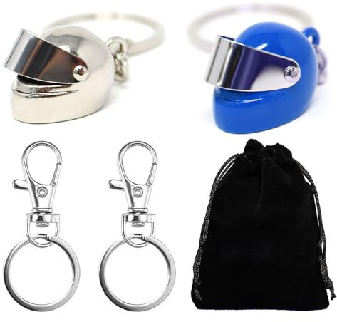 Lot de 4 porte-clés pour casque de moto, cadeau pour homme - Idées cadeaux pour motocyclistes, accessoires de locomotive, gadget cool pour homme et femme pour anniversaire (argenté+bleu),
