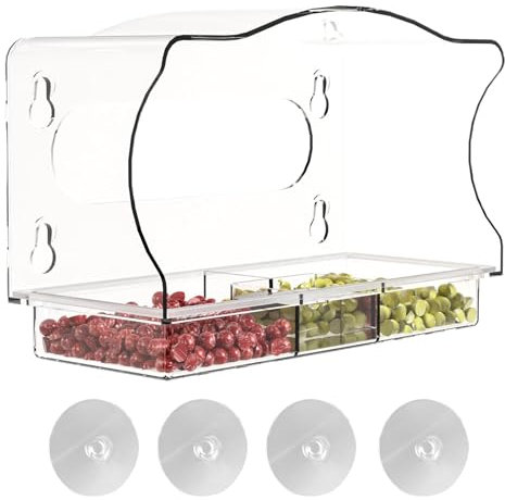 Eichhörnchensicheres Vogelfutterhaus – Vogelfutterhaus Mit Saugnapf, Vogelfutterhaus Mit Klarem Fenster | Fenster-Vogelfutterhaus Aus Acryl Mit Starken Saugnäpfen, Cas