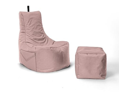 Nadimaideal Gaming Sitzsack XXL mit Hocker für Kinder, Teenager & Erwachsene | Indoor & Outdoor | Bodenkissen - Sessel - Beanbag bereits gefüllt | Füllung EPS Perlen (Puderrosa, Einfarbig)