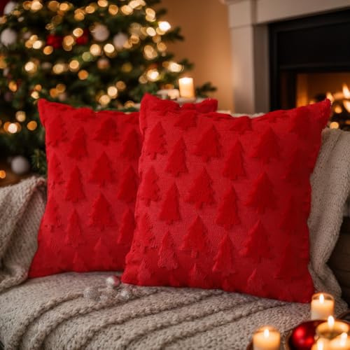 2 Stück Weihnachten Kissenbezug Home Deko 40 45 50 cm Weihnachtsdeko Kissenüberzug Winter Weicher Plüsch Kissenhülle Zierkissenbezüge Sofa Auto Bett Weihnachtskissenbezug (Rot, 50 x 50 cm, 2 Stück)
