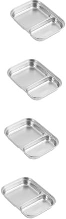 Ciieeo 4 Piezas Fiambrera Compartimentada Placas De Compartimiento Plato De Comida De Porción Platos Con Separadores De Porción De Dieta Alimento Acero Inoxidable 304 Silver