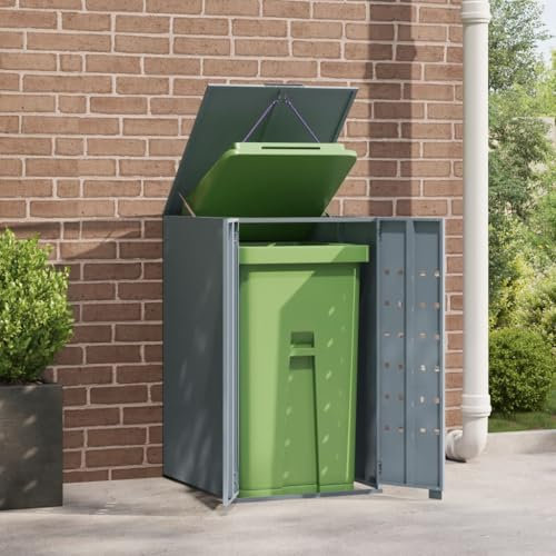 Azzrora Wheelie Bin Storage for Single Bin, Bin Shed, Wheelie Bin Storage, Outdoor Bin Storage, Bin Storage for Wheelie Bins, Bin Covers for Wheelie Bins, Grey 69x79x117 cm Steel