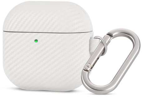 Haobobro [Karbonfaser Textur] für AirPods 4 Leder Hülle - Handgefertigt AirPods 4 Ledercase - Stoßfest AirPods 4 Leather Case - AirPods 4 Schutzhülle mit Karabiner - Weiß