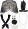 8 Stück 20er Jahre Kostüm Damen Set, 1920er Accessoires Damen Kopfschmuck, Perlenkette, Ohrringe, Handschuhe, Strümpfe, Federboa, Perfekt für Charleston Kleid und Retro Events im Stil der 1920er Jahre