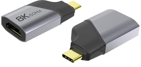 PremiumCord Adattatore 8K da USB-C a HDMI M/F, HDMI 2.1, UHD 8K 4320p 60Hz, 4K 2160p 144Hz, HDR10+, HDCP 2.3, 48 Gbps, Alloggiamento In Alluminio, Grigio Siderale