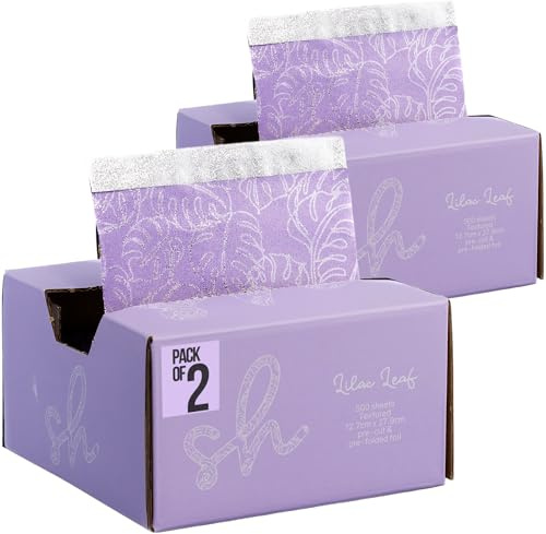 Simply Hair Pop-Up Hair Foil - Pack of 2-500 Pre-Cut & Folded Sheets for Hair Dye, Highlights & Balayage - Embossed, No-Slip Grip - Pop-Up Dispenser - 12.7x27.9cm - Lilac Leaf