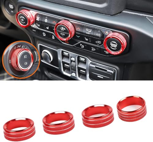 Kacepar Auto Styling Klimaanlage Knöpfe Kreis Trim Klimaanlage Schalter Abdeckung Kompatibel mit Jeep Wrangler JL JLU, Rot