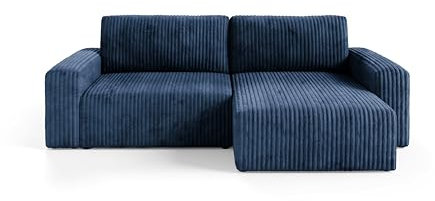 Generisch FANO Cord Ecksofa mit Schlaffunktion und Bettkasten Schlafsofa mit 204 x 132 cm Liegefläche, Cord L Form Sofa (TILIA 77)