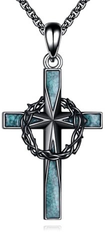 ONEFINITY Türkisfarbene Kreuz Halskette 925er Sterlingsilber Dornenkrone Kreuz Halskette Religiöser Origami Kreuz Schmuck Geschenke Für Frauen Und Männer