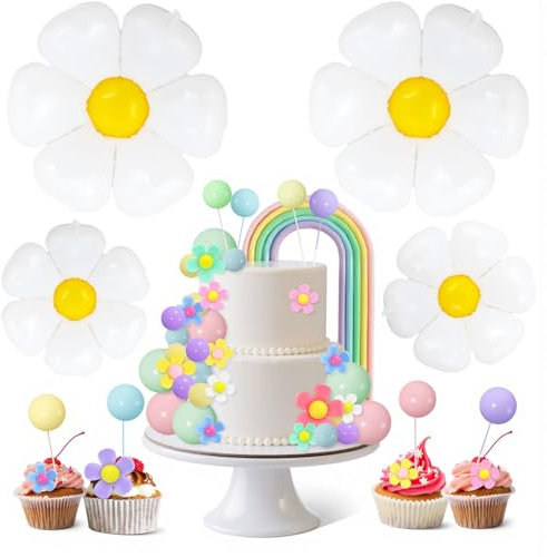 42 Stück Tortendeko Kugeln Gänseblümchen Deko Torten Deko Regenbogen für die Dekoration Einer Vielzahl von Kuchen und Desserts für Geburtstagsfeiern Tortendeko Mädchen Taufe Parteien