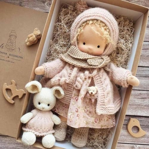 Aosrioylt Waldorfpuppe handgefertigt, handgemachte Waldorfpuppe, Vintage gehäkelte Puppe(17# Sarah)