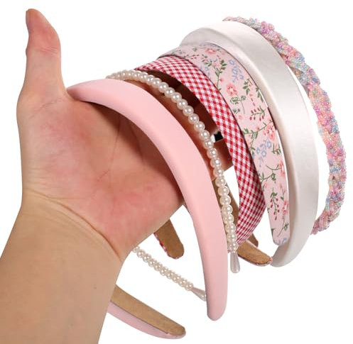7 Pcs Bandeau Cheveux Femme, Bandeaux Mode pour Femmes, Serre Tête Bandeaux à Cheveux Accessoires pour Femme, Serre-têtes Rembourrés Noués de Perles pour Filles Femmes(Rose)