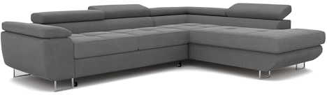 IDOHOME Ecksofa mit Schlaffunktion und Bettkasten Rechts 274 x 203 cm | 274 x 203 cm, Hoher Sitzkomfort, Verstellbare Kopfstützen, Wohnen und Schlafen, Rechte Ausführung