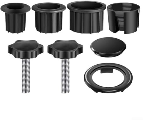 Terrassenschirm-Adapterringe Set mit Reduzierhülsen 32 mm, 38 mm, 48 mm, Sonnenschirmstangenstütze, Halterungs-Set, Kunststoff-Stabilisator-System mit M8-Gewindeschrauben für Gartenmöbel, Schwarz