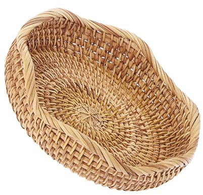 SUMTree Panier de service en rotin Panier à clés rond tressé décoratif Porte-clés rangement pour table dentrée, onde (19CM)