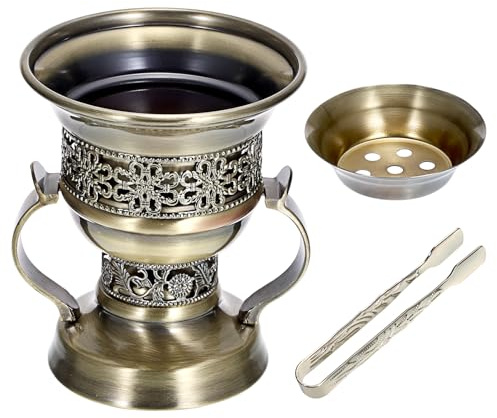 JUXYES Vintage Incense Burner Holder with Ash Catchers and Tongs, Metal Censer Antique Charcoal insencents Burner Zinc Alloy Spiritual Aromatherapy Yoga Meditation Retro Home Decoration