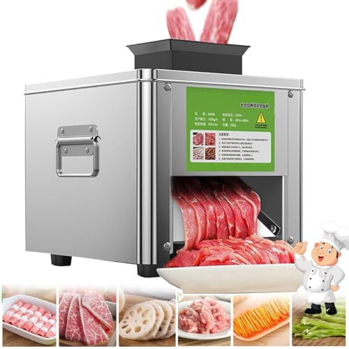 850W Commercial Electric Meat Cutter Machine,150Kg/H Electric Meat Slicer,Stainless Steel Automatic Shred Slicer Dicing Machine Vegetable Cutting Machine Minced Meat,Replacement Blades Available 10mm