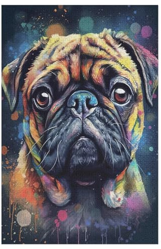 Puzzles Für Erwachsene, 1000 Teile, Mops Hund, Kreative Holzpuzzles, Praktisches Spiel, Familiendekoration 78×53cm