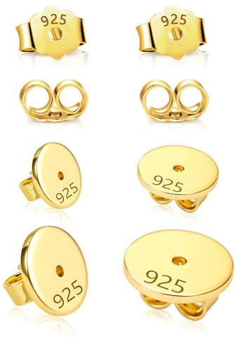 4Pairs Gold Earrings Backs Flat Butterfly Back Replacement for Studs Post | Hypoallergenic Studs Posts Stoppers Safety Secure Replacement Butterfly Backings Earrrings Supply Finding Jewelry Making Set
