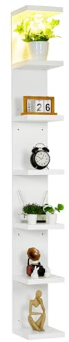 LinTimes LED Wandregal mit Fernbedienung, 7 Ebenen Modernes, weißes, schwebendes Wanddisplay, Platzsparendes Aufbewahrungsregal für Einzelhandel, Büro oder Wohnzimmer, Vielseitiges Präsentationsregal