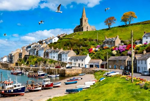 1000 Pieces Jigsaw Puzzle for Adults -Seaside Village Puzzle for Adults 14+ - Recycled Paper Jigsaw Puzzle 1000 Pieces - Fun & Challenging Educational Family Game Great Gift Idea, 70 * 50 cm